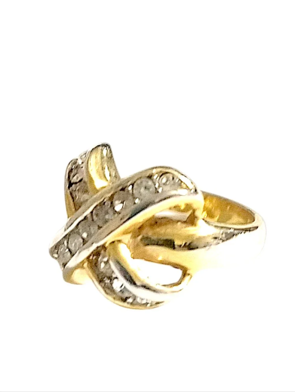 Silver & Gold Plated Fashion Ring w/CZ Stones Size 5